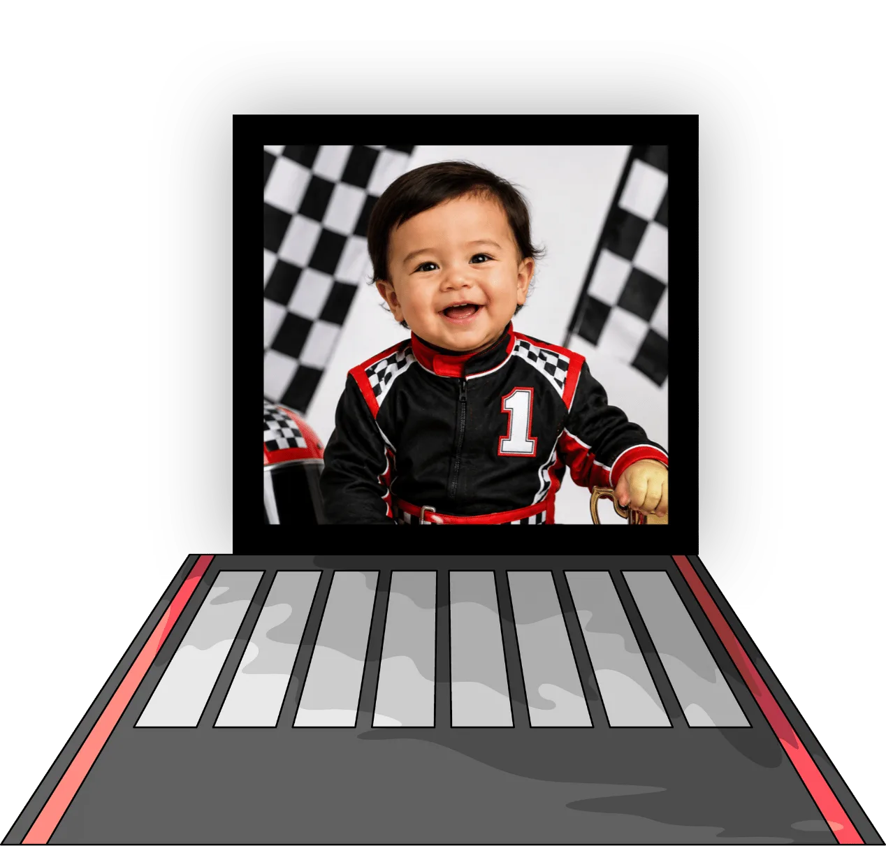 Luke Gabriel pictured in a racing garage scene